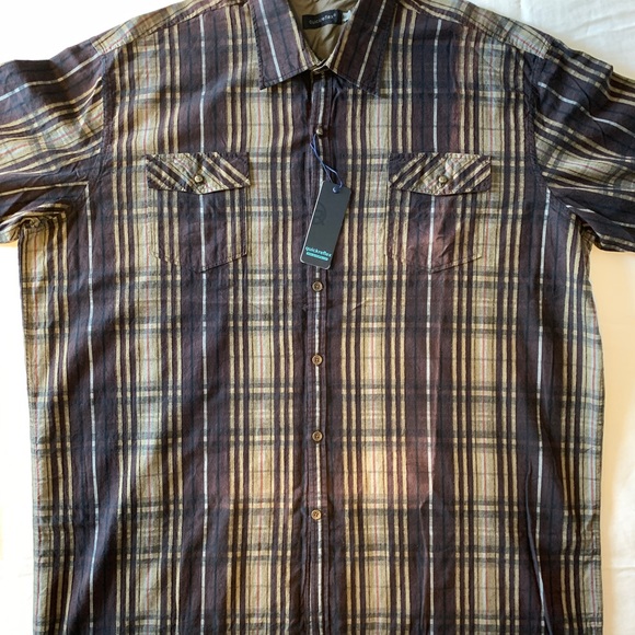 Quick Reflex Brown Plaid Mens Dress Shirt 3XT - Picture 4 of 13